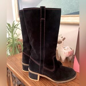 Vintage Black Suede Chanel Boots, 36.5